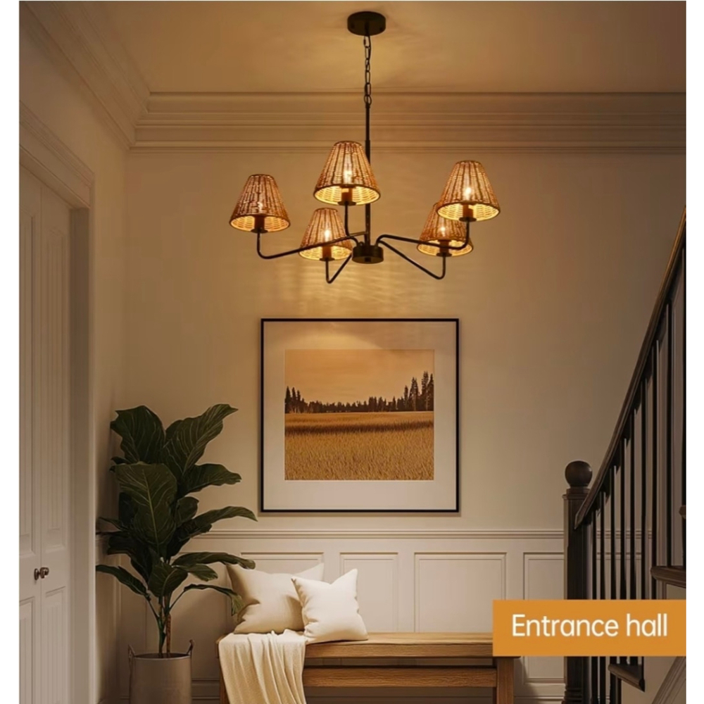 29" Rattan Chandelier 5-Light Modern Farmhouse Chandelier - Picture 5 of 9